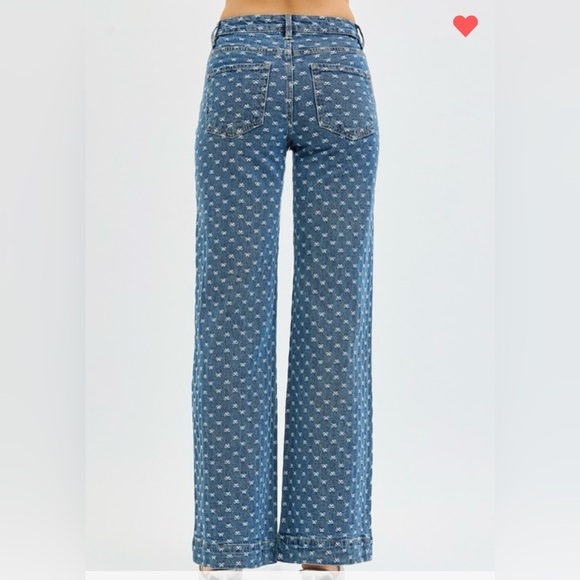 949. Ribbonette, wide leg bow embroidered jeans, various sizes - Picture 3 of 5